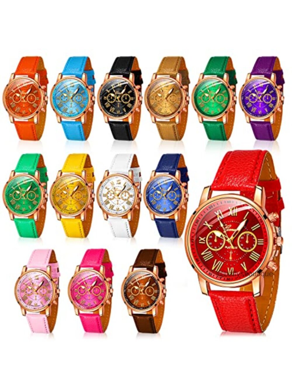 14 Pc Unisex Quartz Watch Set Roman Numeral Faux Leather Wrist Watches